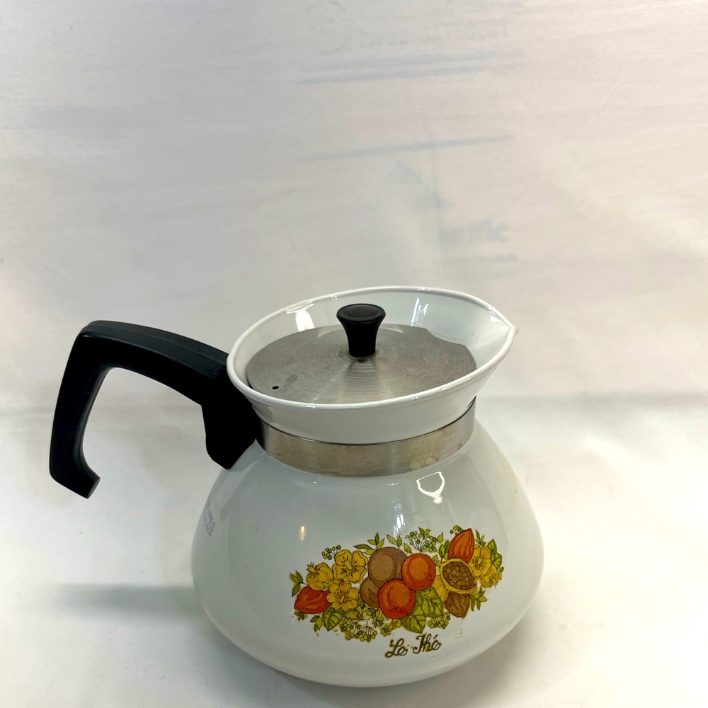 VTG CORNING WARE SPICE OF LIFE COFFEE TEA POT‎ KETTLE 6 CUP METAL LID P-104